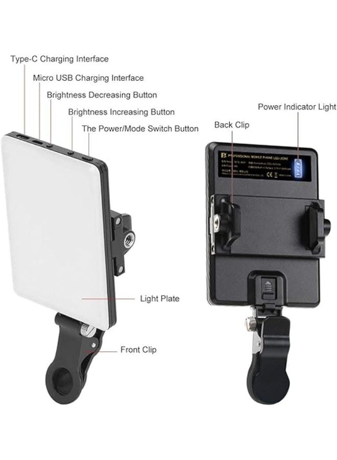 60 LED High-Power Rechargeable Clip Video Light – Front & Back Clip – Adjustable Portable LED Lamp – 3 Light Modes – Handheld for Mobile, Selfie, and Live Streaming - Image 3