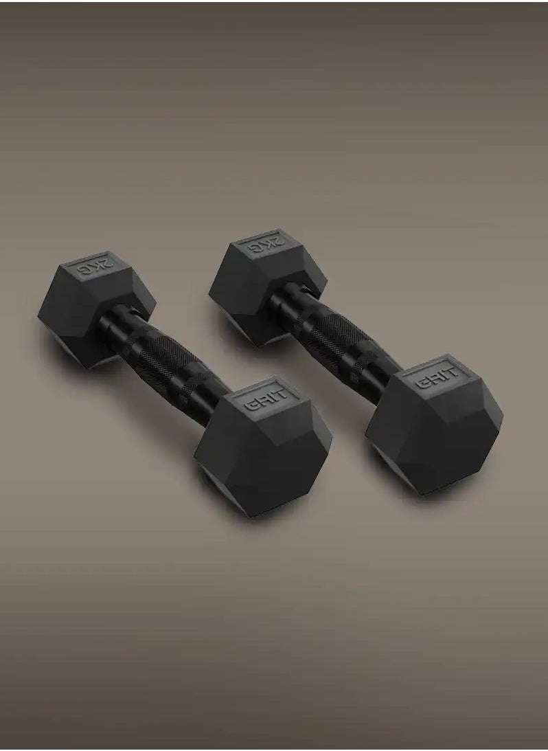 GRIT GRIT Hex Black Dumbbells - 2 kg Pair  - Image 1