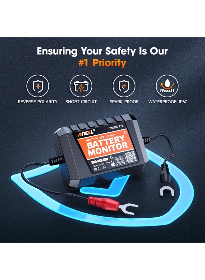 ANCEL BM300 Pro 6V 12V 24V Battery Monitor - Bluetooth 5.3 Battery Monitor with Charging, Cranking System Test & Alarm - IP67 Waterproof Voltmeter for Trucks, Cars, Motorcycles, Boats - Image 3
