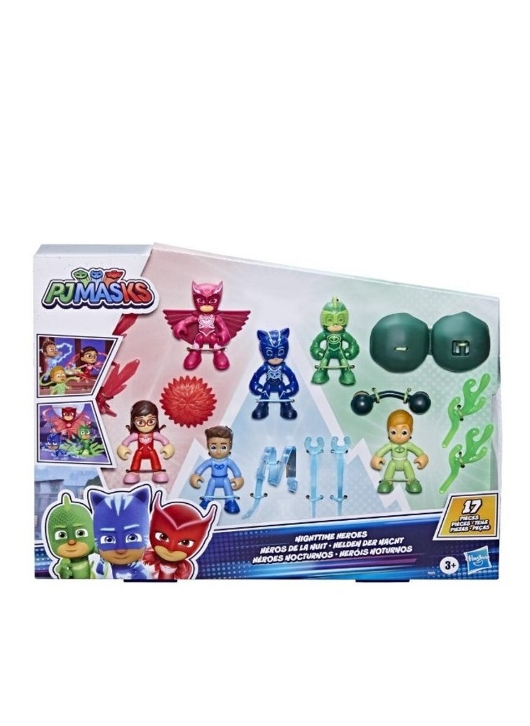 PJMASKS Night Time Heroes Figure Set Toy, 6 Action Figures  - Image 1
