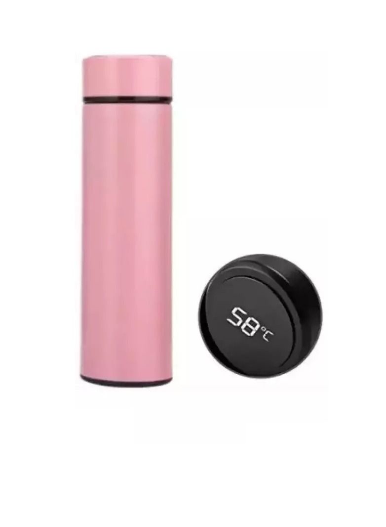 SOSEKO Smart Water Bottle With Temperature Indicator Stainless Steel Vacuum Travel Mug For 24 Hours Hot And Cold Tea Coffee Pink Color - Image 1