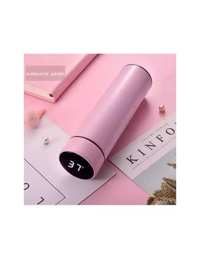 SOSEKO Smart Water Bottle With Temperature Indicator Stainless Steel Vacuum Travel Mug For 24 Hours Hot And Cold Tea Coffee Pink Color - Image 2