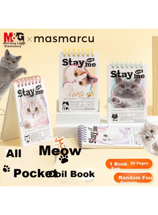 Masmarcu M&g Spiral Notebook A7 Small Notepad, Portable Journal, English Vocabulary Book, Student Learning Supplies, All Are Meow 1 Notebook Random Xq0301 - Image 1