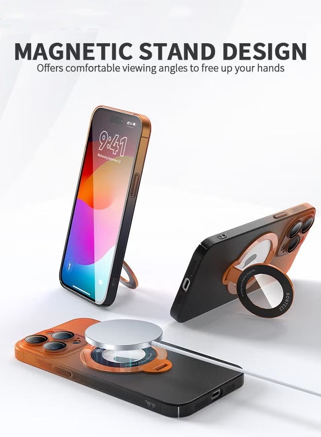 iPhone 15 Pro Max Orange Case, Slim Fit Ring Holder Shockproof Kickstand Magnetic Support Magsafe Non-Slip Protective, Women Girls Men Boys Cover for iPhone 15 Pro Max - Image 2