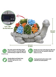Y&D Solar Garden Outdoor Statues Turtle with Succulent and 7 LED Lights Lawn Decor Tortoise Statue for Patio Balcony Yard Ornament  - Image 4