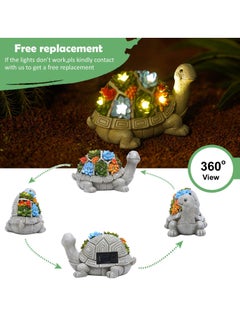Y&D Solar Garden Outdoor Statues Turtle with Succulent and 7 LED Lights Lawn Decor Tortoise Statue for Patio Balcony Yard Ornament  - Image 5