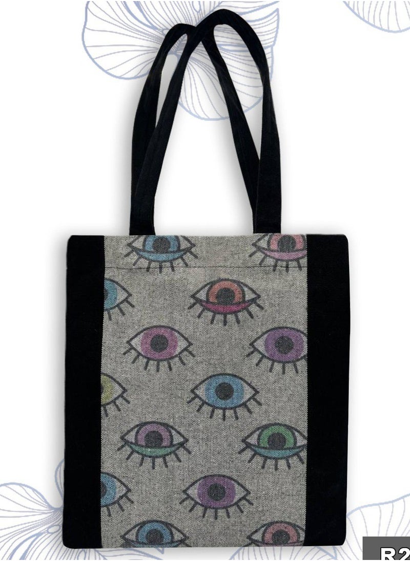 Gharibo Bags - colored eyes casual printed linen tote bag - Image 1