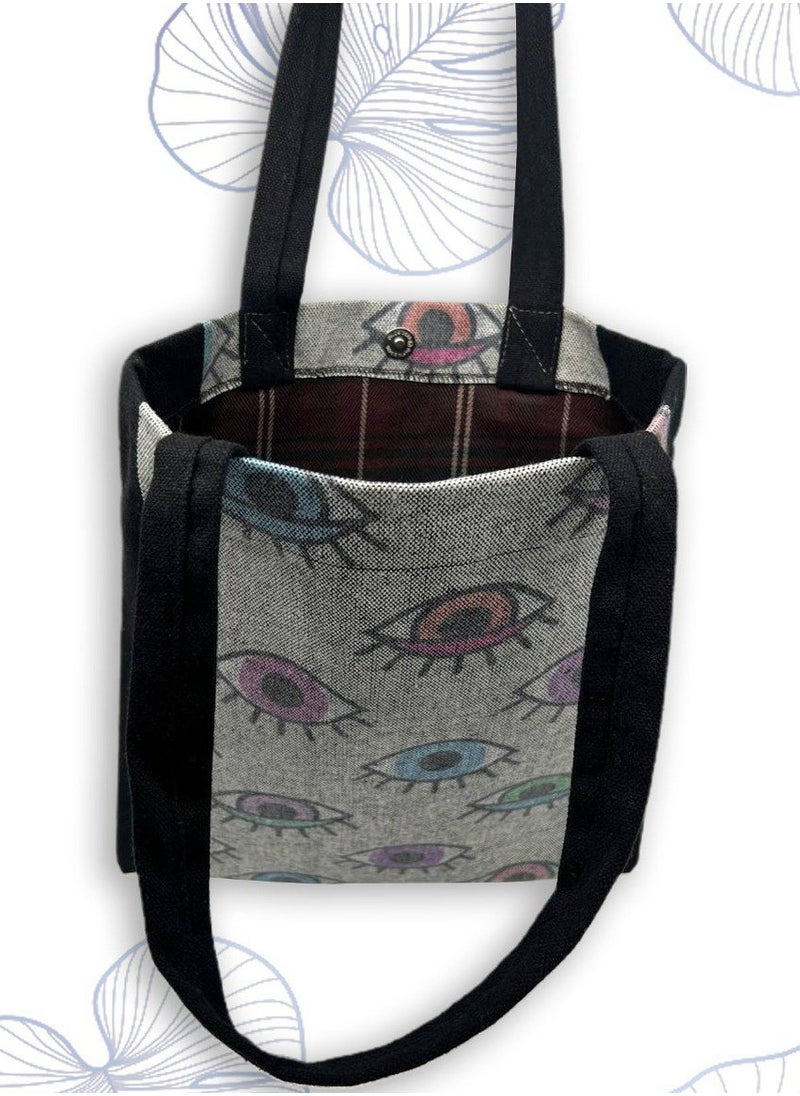 Gharibo Bags - colored eyes casual printed linen tote bag - Image 1