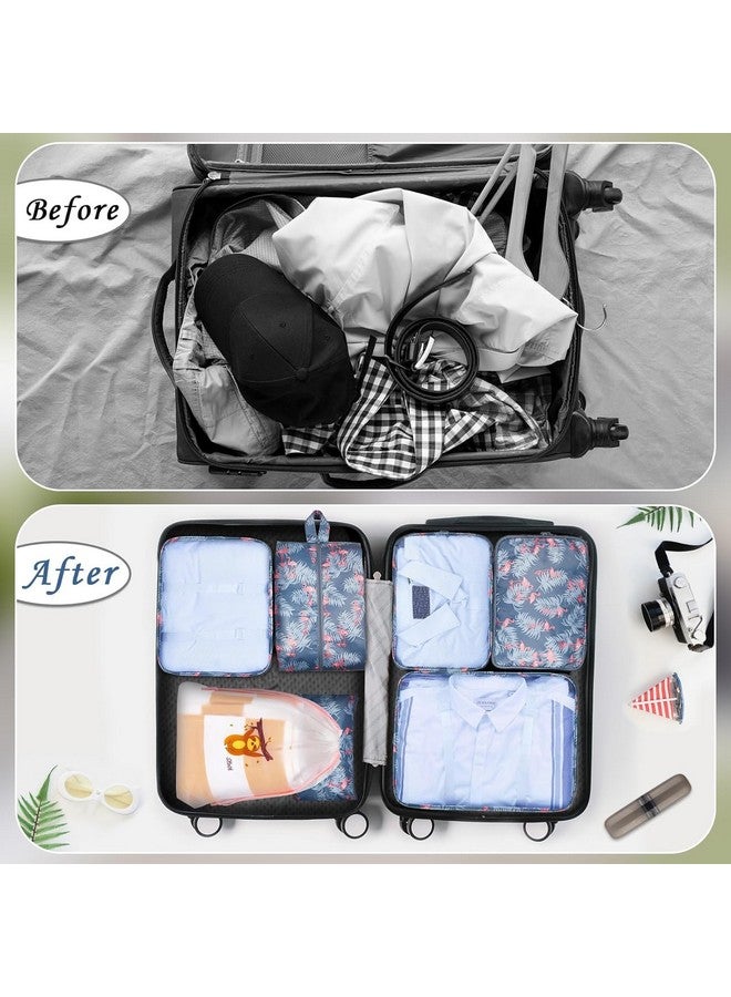 STESHWK 7 Set Packing Cubes Luggage Organizers With Travel Packing Cubes Toiletry kit And Undergarment Laundry Cosmetics Pouch with Shoe Bag (Grey Flamingo) - Image 5