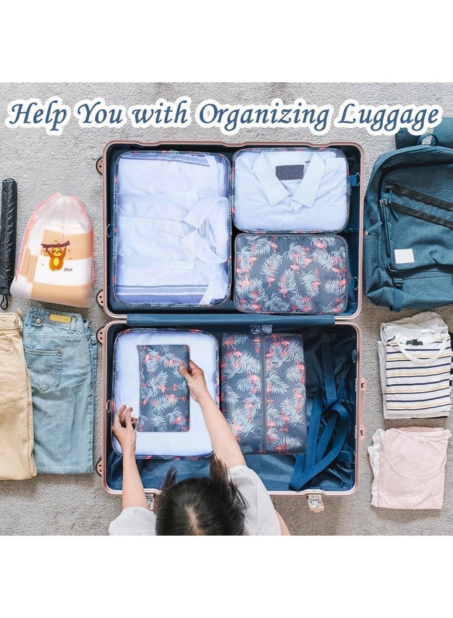 STESHWK 7 Set Packing Cubes Luggage Organizers With Travel Packing Cubes Toiletry kit And Undergarment Laundry Cosmetics Pouch with Shoe Bag (Grey Flamingo) - Image 2