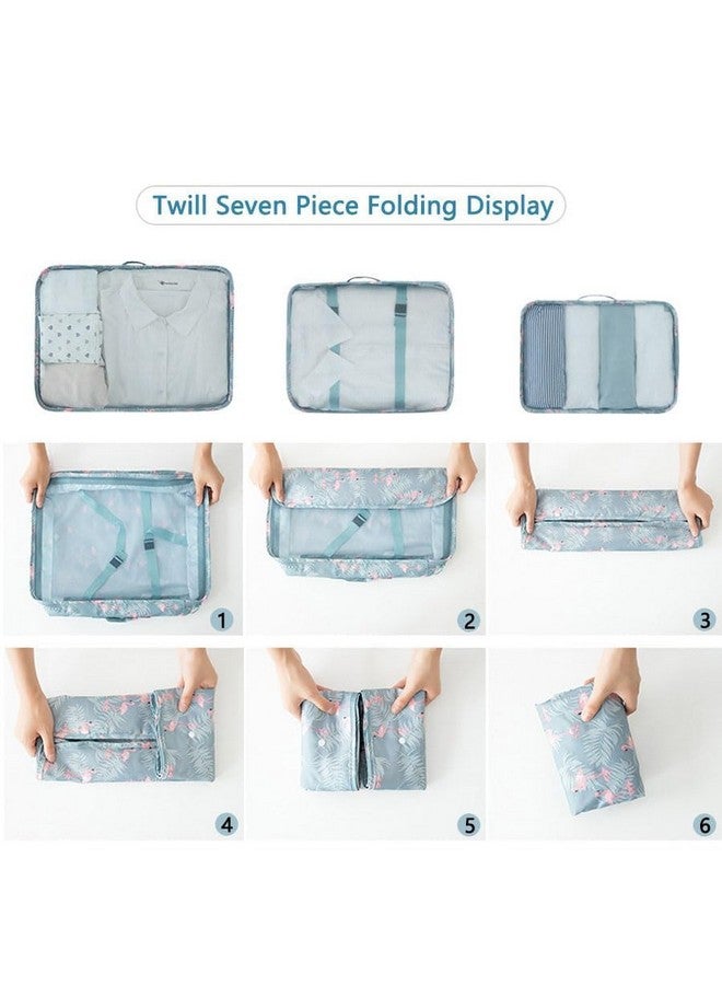 STESHWK 7 Set Packing Cubes Luggage Organizers With Travel Packing Cubes Toiletry kit And Undergarment Laundry Cosmetics Pouch with Shoe Bag (Grey Flamingo) - Image 3
