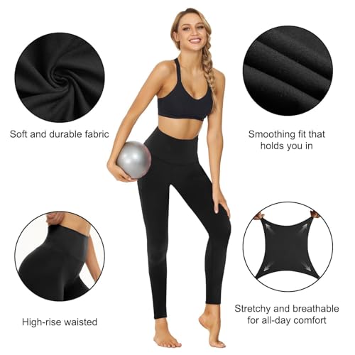 TNNZEET 7 Pack Leggings for Women - Black High Waisted Yoga Pants with Pockets Fleece Lined Leggings Women - Image 4