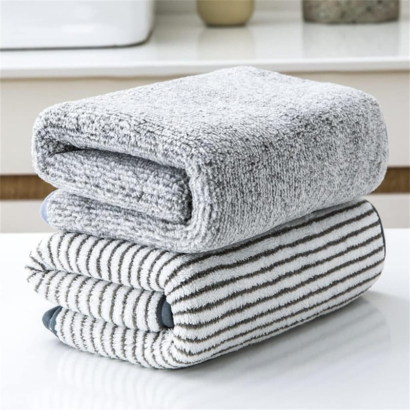 Coral Suede Towel Striped Solid Color Strong Absorbent Polyester Home(D) - Image 3