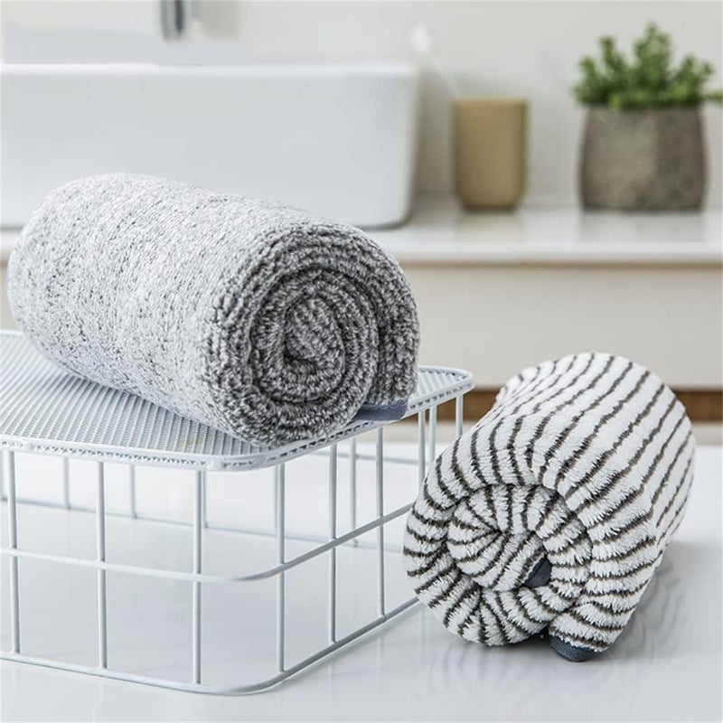 Coral Suede Towel Striped Solid Color Strong Absorbent Polyester Home(D) - Image 2