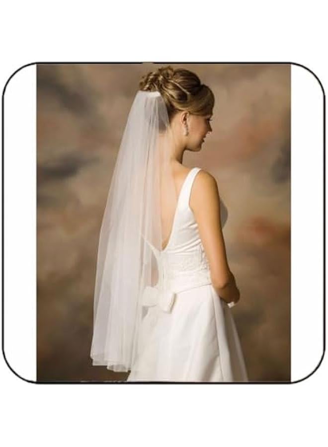 1 Tier Bride Wedding Veils White Bridal Tulle Veil Fingertip Veils with Comb for Brides and Women  - Image 1