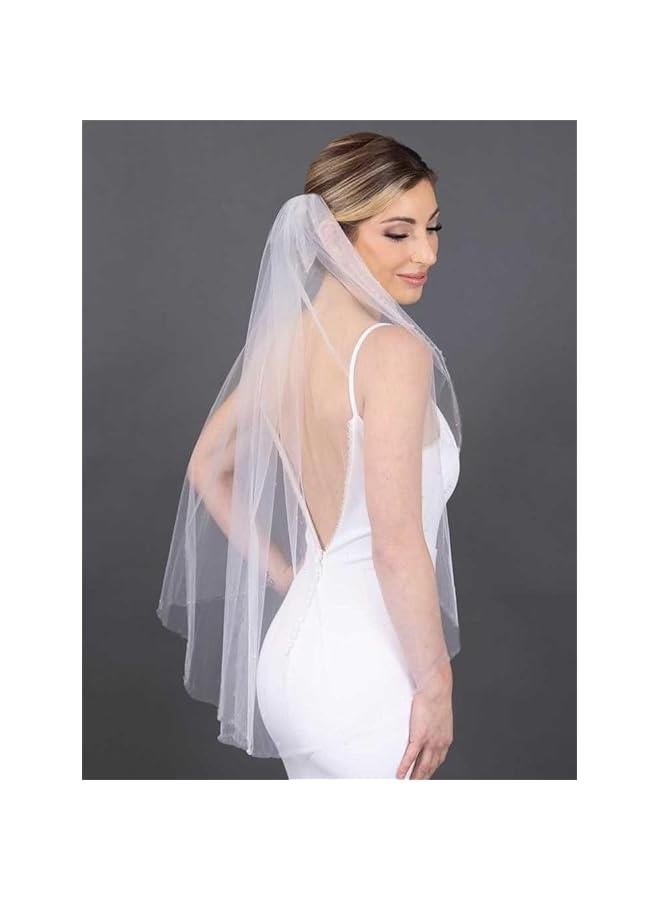1 Tier Bride Wedding Veils White Bridal Tulle Veil Fingertip Veils with Comb for Brides and Women  - Image 3