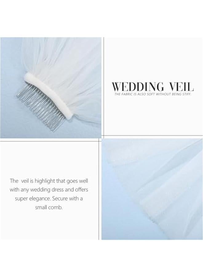 1 Tier Bride Wedding Veils White Bridal Tulle Veil Fingertip Veils with Comb for Brides and Women  - Image 4