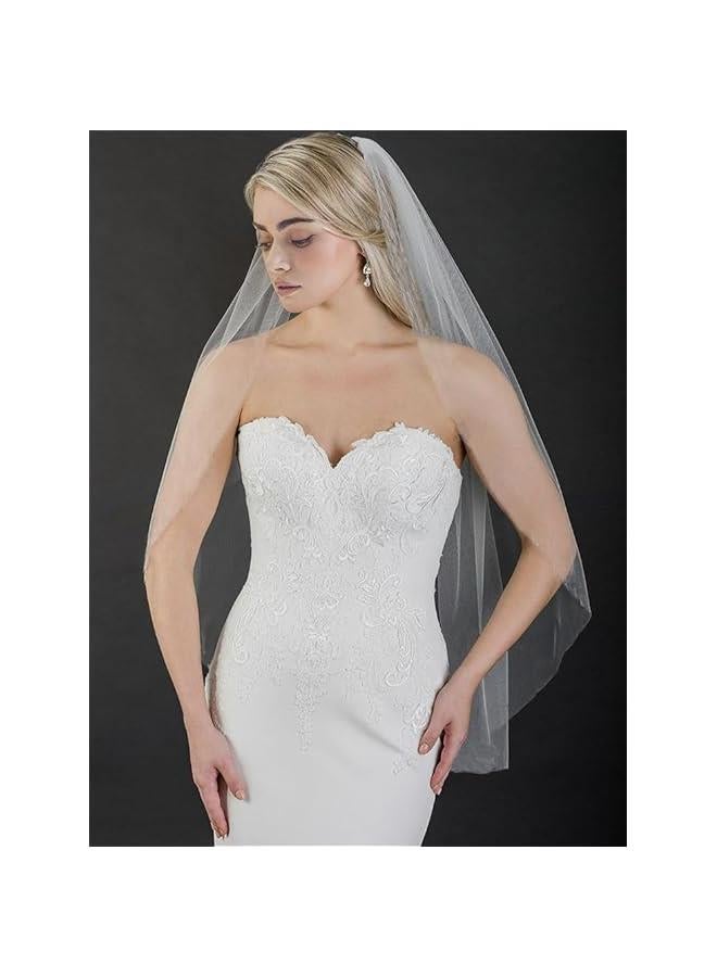 1 Tier Bride Wedding Veils White Bridal Tulle Veil Fingertip Veils with Comb for Brides and Women  - Image 5