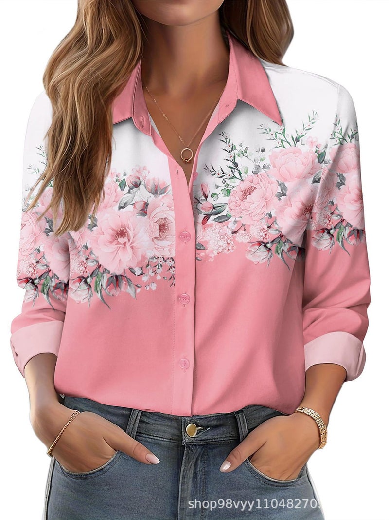 Independent Station Women'S Shirt 3D Printing Floral Loose Shirt Women'S Top - Image 4