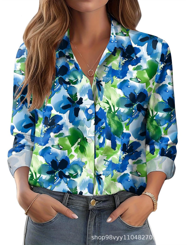 Independent Station Women'S Shirt 3D Printing Floral Loose Shirt Women'S Top - Image 1