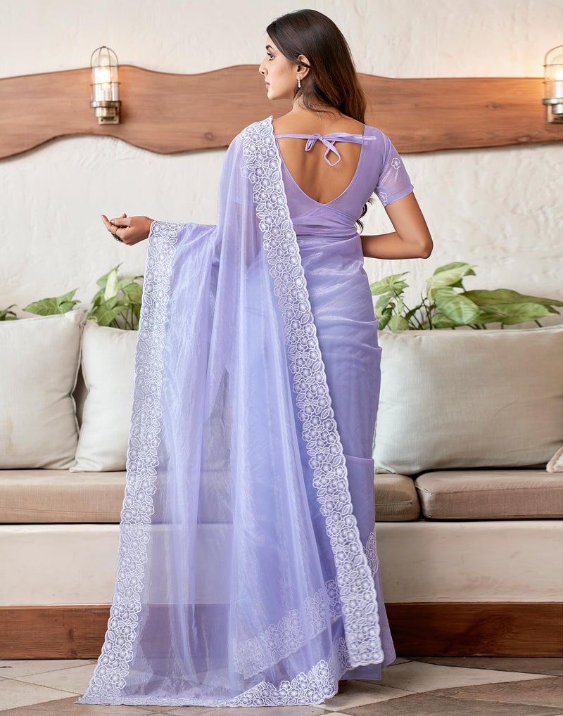 SIRIL Women's Organza Embroidery Saree With Unstitched Blouse Piece (3734S352_Lavender) - Image 4