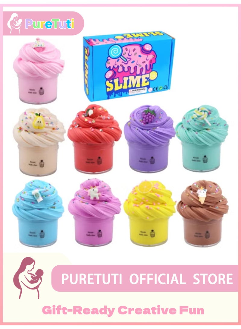 9 Pack Butter Slime Kit for Girls,Stress Relief Toy for Kids,Party Favors Stretchy and Non-Sticky, Soft DIY Slime for Boys. - Image 1