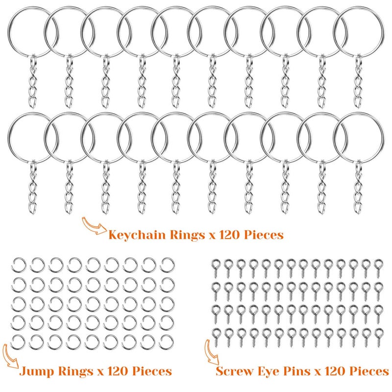 Audab 360Pcs Keychain Bulk, 120Pcs Keychain Rings with Chain and 120Pcs Open Jump Ring with 120Pcs Screw Eye Pins for Crafts and Jewelry Making - Image 2