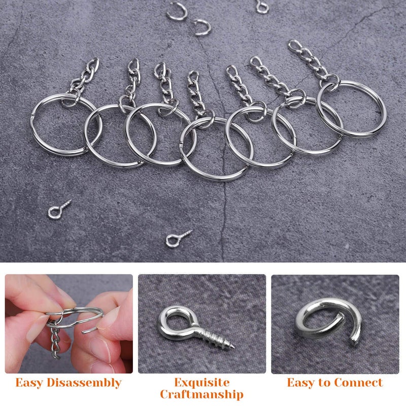 Audab 360Pcs Keychain Bulk, 120Pcs Keychain Rings with Chain and 120Pcs Open Jump Ring with 120Pcs Screw Eye Pins for Crafts and Jewelry Making - Image 5