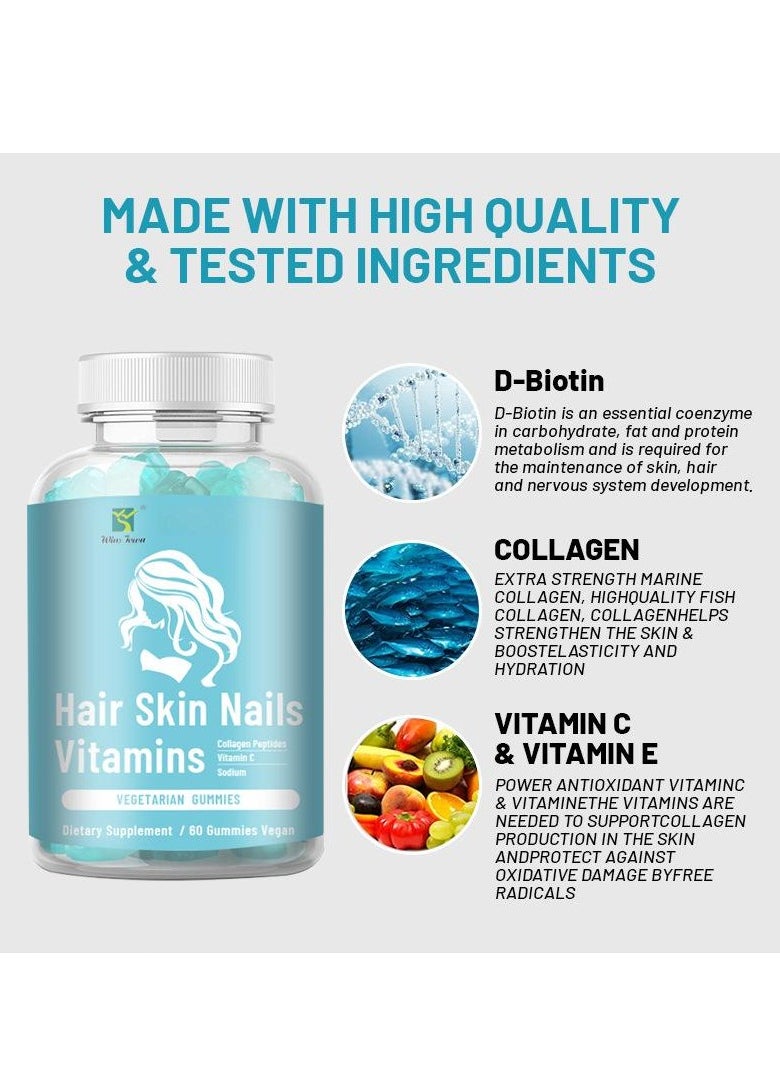 Wins Town - Hair Skin Nails Vitamins Vegetarian Gummies,Optimal Solutions Hair, Skin & Nails Vitamin Gummies with Biotin - Image 1