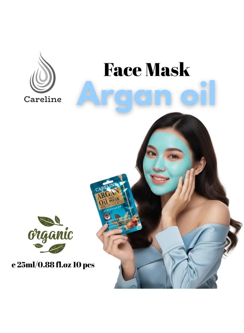 Careline Argan Oil Face Mask with Hyaluronic Acid – 10 Sheets, Organic, Anti-Wrinkle & Anti-Aging, Skin Repair & Brightening, 25ml - Image 2