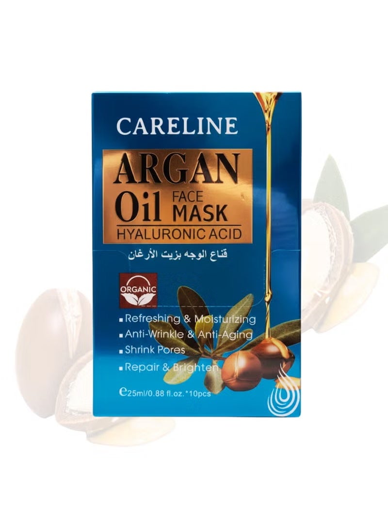 Careline Argan Oil Face Mask with Hyaluronic Acid – 10 Sheets, Organic, Anti-Wrinkle & Anti-Aging, Skin Repair & Brightening, 25ml - Image 5