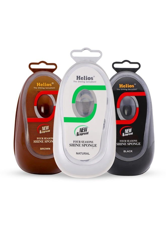 helios Shoe Shine Sponge Pack of 3 – Neutral, Black & Brown | Instant Leather Shoe Polish Sponge | Quick Shine No Mess | Travel Friendly Shoe Shiner for Formal & Casual Shoes - Image 1