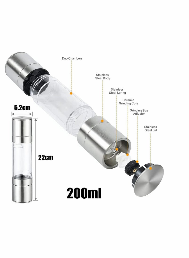 KASTWAVE Salt and Pepper Grinder, 2 in 1 Stainless Steel Pepper Mill and Salt Mill with Adjustable Ceramic Rotor-Sea Salt, Black Pepper, Fits in Home, Kitchen, Barbecue - Image 3