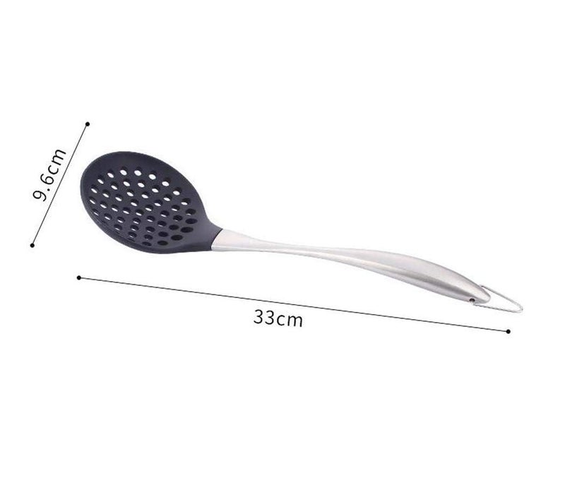 we3 Silicone Skimmer Slotted Spoon Stainless Steel Handle Design Restaurant Kitchen Cooking Utensil Black Pack of 1 - Image 4