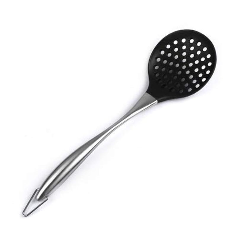 we3 Silicone Skimmer Slotted Spoon Stainless Steel Handle Design Restaurant Kitchen Cooking Utensil Black Pack of 1 - Image 2