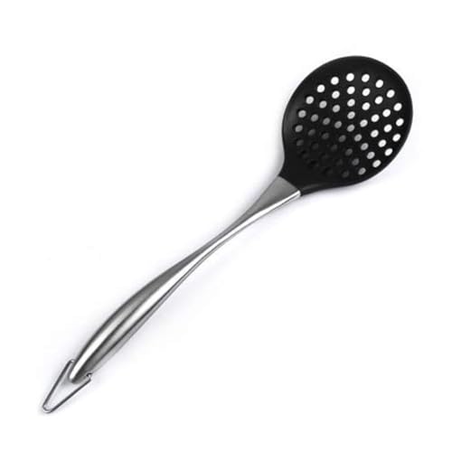 we3 Silicone Skimmer Slotted Spoon Stainless Steel Handle Design Restaurant Kitchen Cooking Utensil Black Pack of 1 - Image 1