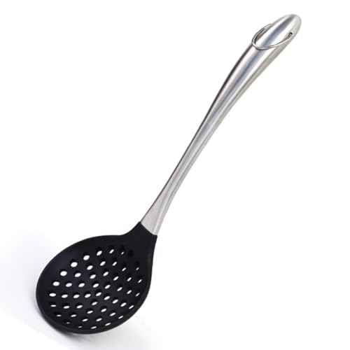 we3 Silicone Skimmer Slotted Spoon Stainless Steel Handle Design Restaurant Kitchen Cooking Utensil Black Pack of 1 - Image 5