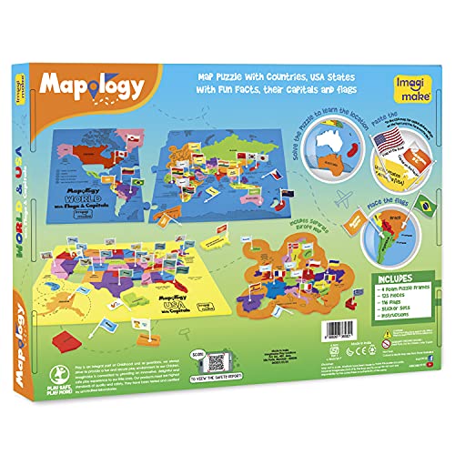 Imagimake Mapology USA & World Map Puzzle with Flags, Capitals, Stickers | Educational Toys for Ages 5-7 | Jigsaw Puzzles for Kids Ages 8-10 | Geography Toys for Ages 8-13 | 6 Year Old Boy/Girl Gifts - Image 5