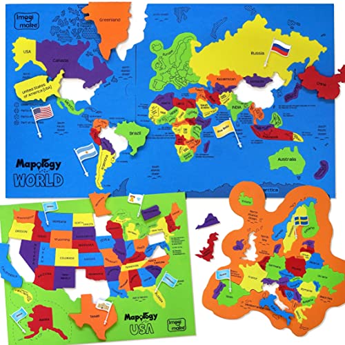 Imagimake Mapology USA & World Map Puzzle with Flags, Capitals, Stickers | Educational Toys for Ages 5-7 | Jigsaw Puzzles for Kids Ages 8-10 | Geography Toys for Ages 8-13 | 6 Year Old Boy/Girl Gifts - Image 1