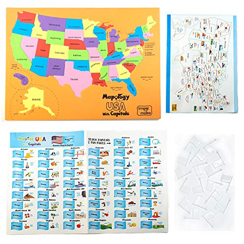 Imagimake Mapology USA & World Map Puzzle with Flags, Capitals, Stickers | Educational Toys for Ages 5-7 | Jigsaw Puzzles for Kids Ages 8-10 | Geography Toys for Ages 8-13 | 6 Year Old Boy/Girl Gifts - Image 2