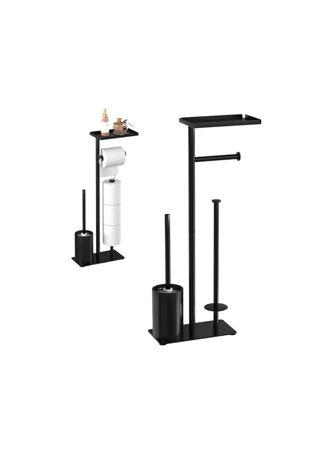 S-TOP 1 Set Free Standing Toilet Paper Holder Toilet Paper Stand Stainless Steel Toilet Roll Holder with Toilet Brush (Black-B) - Image 4
