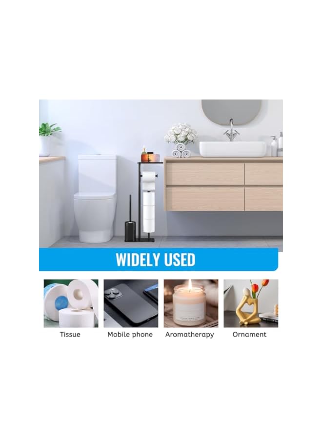 S-TOP 1 Set Free Standing Toilet Paper Holder Toilet Paper Stand Stainless Steel Toilet Roll Holder with Toilet Brush (Black-B) - Image 3
