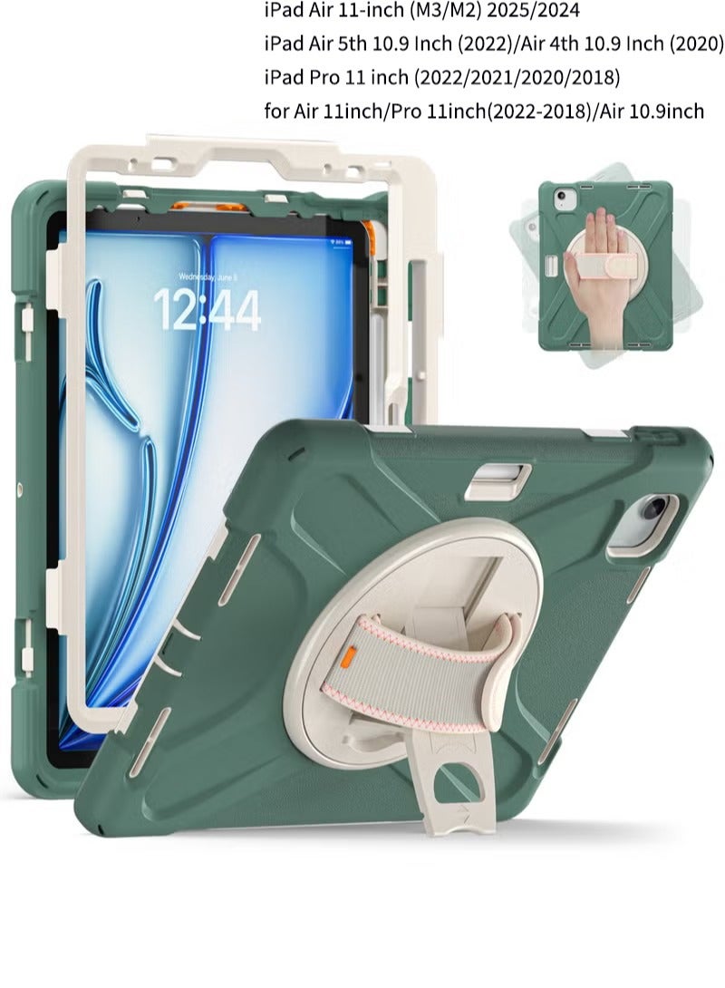 Rock Pow Case for iPad Air 11 inch(M3/M2) 2025/2024,iPad Air 5th 10.9 Inch (2022)/Air 4th 10.9 Inch (2020) and iPad Pro 11 inch (2022/2021/2020/2018) Upgraded Grade Heavy Duty Silicone with Pencil Holder 360 Degree Rotating Stand Handle Cover for Air 11inch/Pro 11inch(2022-2018)/Air 10.9inch - Image 1