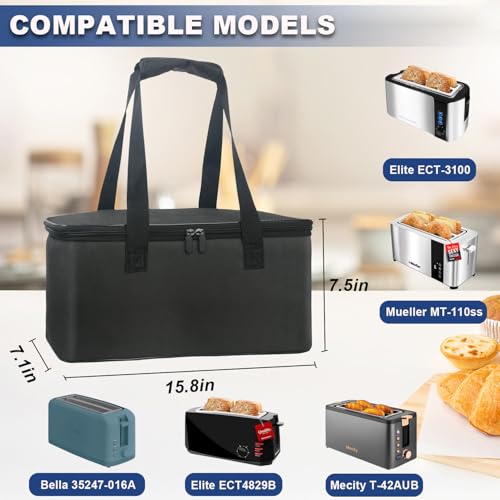 NUENSS-ROR NUENSSROR 4 Slice Toaster Carry Bag 4 Slices Toaster Cover with Aluminum Foil Lining and Base Compatible with Most 4slice Toaster Portable Outdoor Travel 4 Slice Toaster Carrying Bag - Image 3