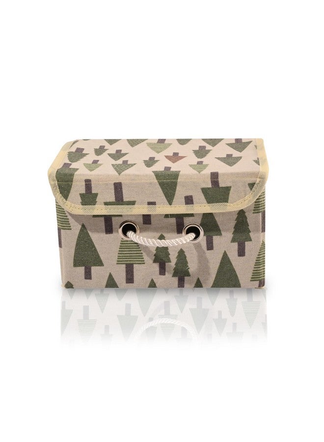 Kuber Industries Kuber Industries Drawer Organizer (Small) Foldable Storage Box | Cotton Clothes Organiser for Wardrobe | Lid & Handle | Tree-Print | Cloth Organizer | Cupboard Organizer | Cream  - Image 2