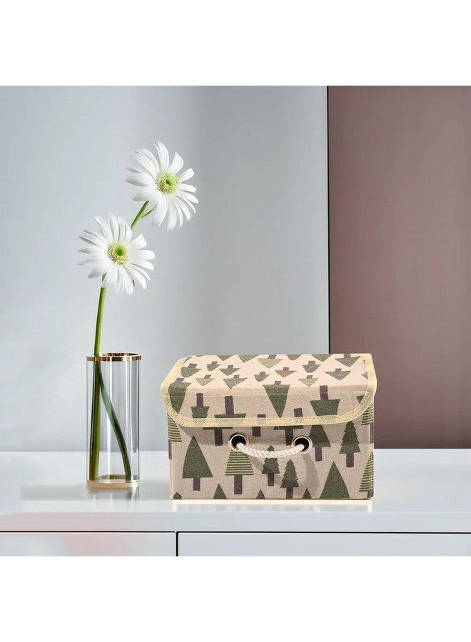 Kuber Industries Kuber Industries Drawer Organizer (Small) Foldable Storage Box | Cotton Clothes Organiser for Wardrobe | Lid & Handle | Tree-Print | Cloth Organizer | Cupboard Organizer | Cream  - Image 1