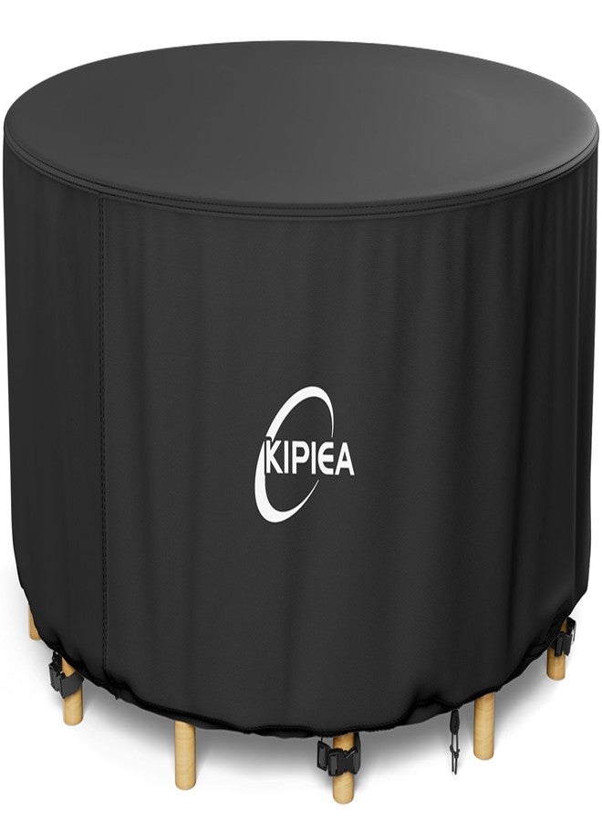 Kipiea Garden Furniture Covers Waterproof Round, Garden Table Covers with 4 Windproof Buckles, Heavy Duty 420D Oxford Fabric Outdoor Table Cover Anti-UV, Rip-proof, No Fading (Dia 158x71cm) - Image 1