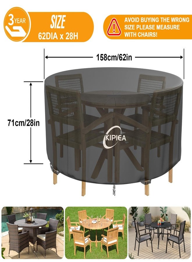 Kipiea Garden Furniture Covers Waterproof Round, Garden Table Covers with 4 Windproof Buckles, Heavy Duty 420D Oxford Fabric Outdoor Table Cover Anti-UV, Rip-proof, No Fading (Dia 158x71cm) - Image 2