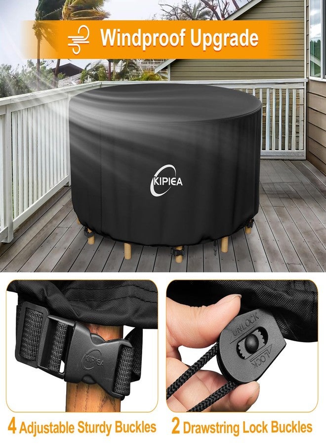 Kipiea Garden Furniture Covers Waterproof Round, Garden Table Covers with 4 Windproof Buckles, Heavy Duty 420D Oxford Fabric Outdoor Table Cover Anti-UV, Rip-proof, No Fading (Dia 158x71cm) - Image 5