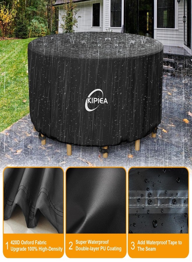 Kipiea Garden Furniture Covers Waterproof Round, Garden Table Covers with 4 Windproof Buckles, Heavy Duty 420D Oxford Fabric Outdoor Table Cover Anti-UV, Rip-proof, No Fading (Dia 158x71cm) - Image 3